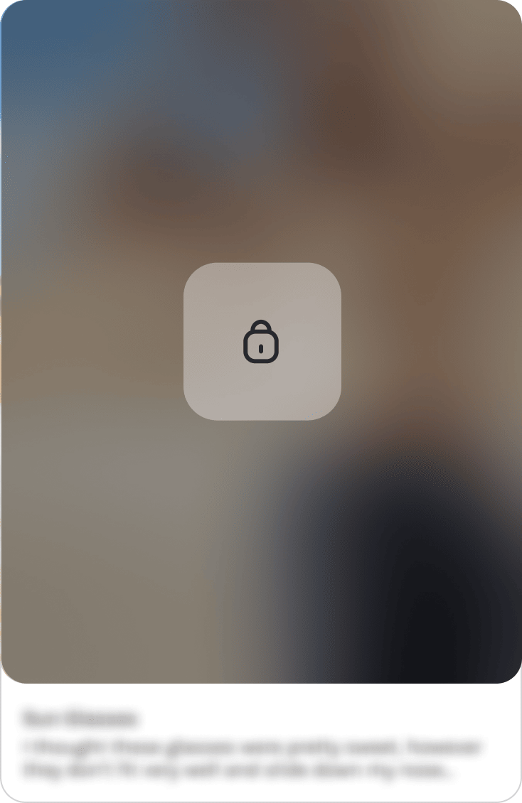 A locked entry in Told: the photo is blurred behind a lock icon